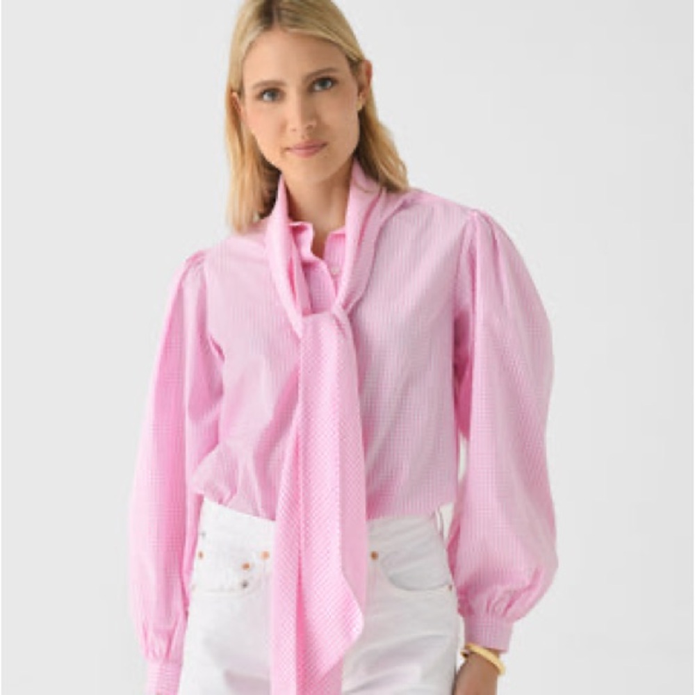 MARIADELAORDEN Fairytale Pink Bow Collared Shirt Pink Gingham 4 36 Small NWT